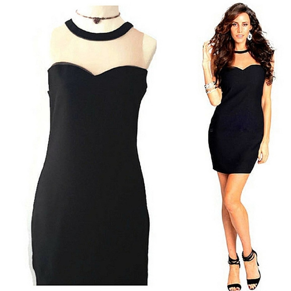 Sara Boo Black Mini Dress with Sheer Detail
